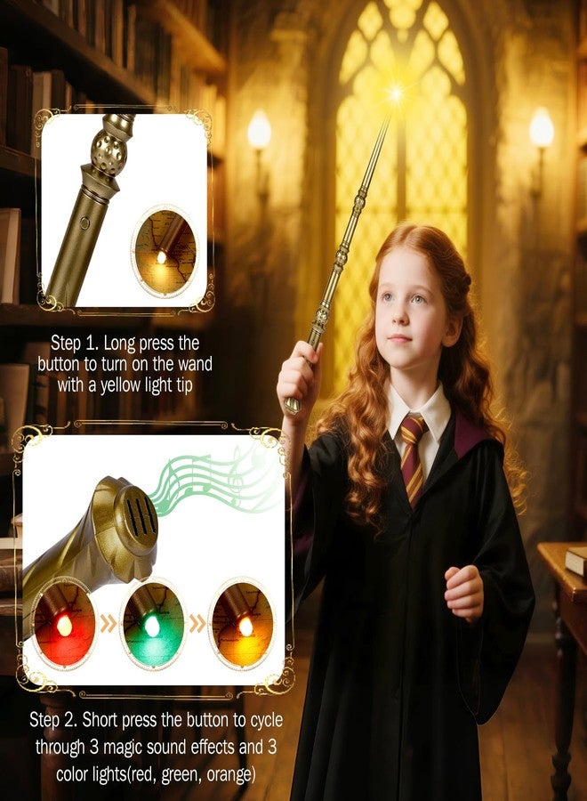 Maikoi Light Up Magic Wizard Wand with Sounds & 4 Color Lights Illuminating Witch Toys for Kids Cosplay Party Birthday Gift, Golden, 2PCS - Image 3